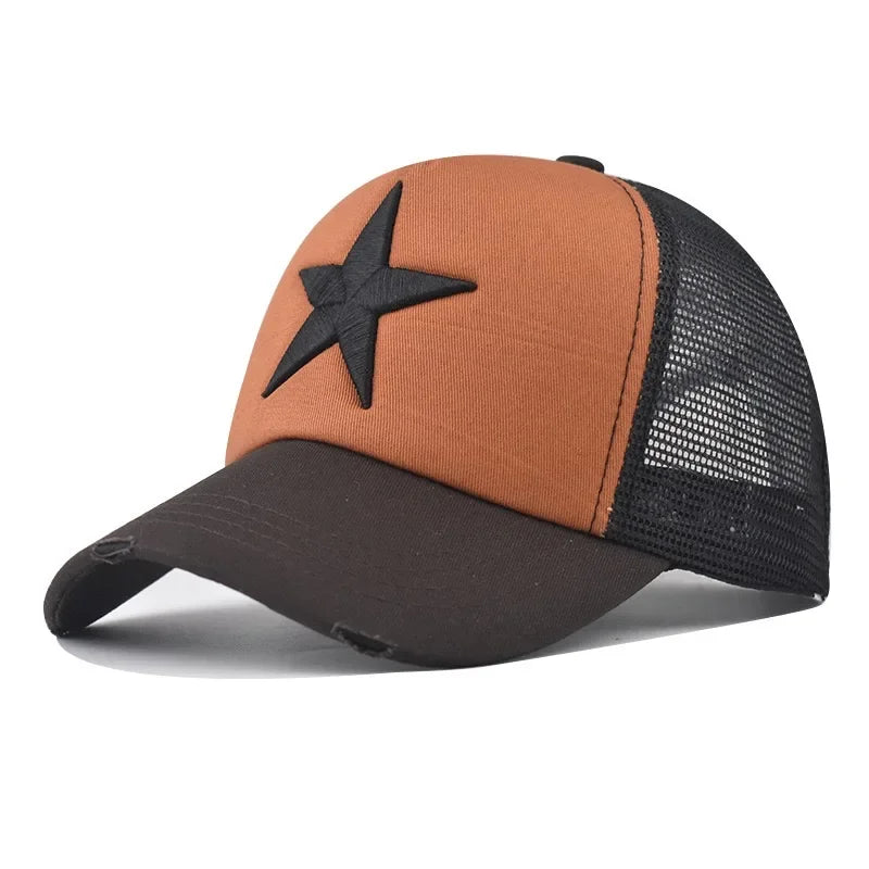 New Style Unisex Adjustable Mesh Cap Casual Plain Embroidery Five-Star Cotton Baseball Cap For Women Men