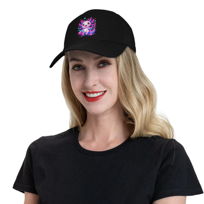 1 Piece Cute Kawaii Axolotl with Colorful Hearts Splash Baseball Cap