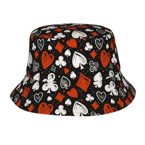 Red Black Poker Alice In Wonderland Print Bucket Hat