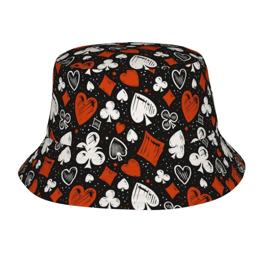 Red Black Poker Alice In Wonderland Print Bucket Hat