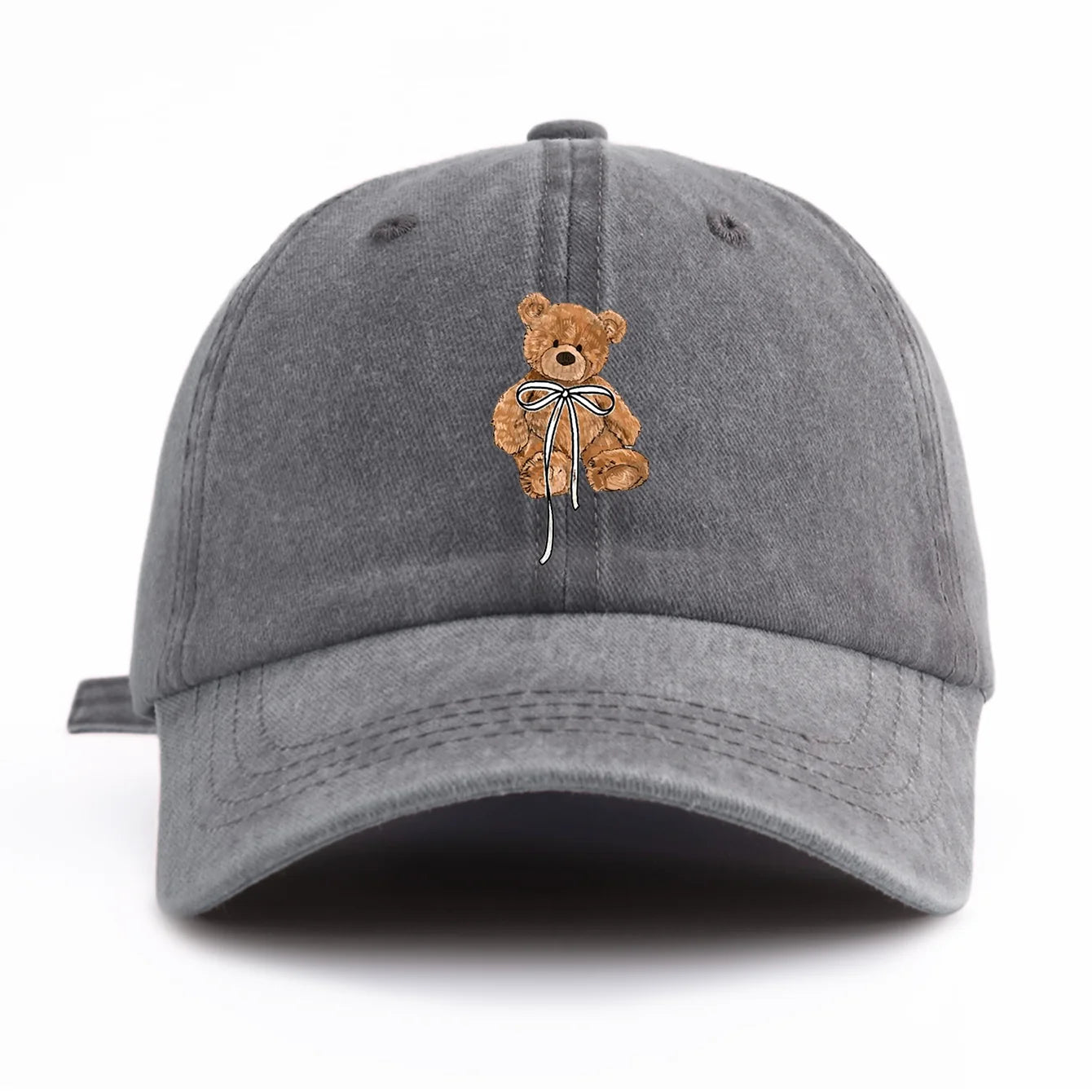 Bow Bear Print Washed Baseball Cap For Adults