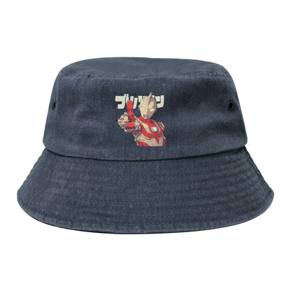 Headwear Ultraman Super Hero Japan Washed Denim Bucket Hats