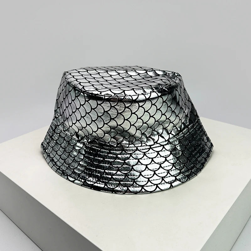 Shiny PU Leather Colorful Bucket Hats Sunshade New Unisex Fisherman Caps