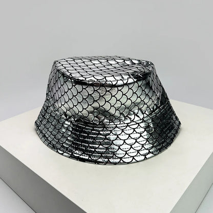 Shiny PU Leather Colorful Bucket Hats Sunshade New Unisex Fisherman Caps