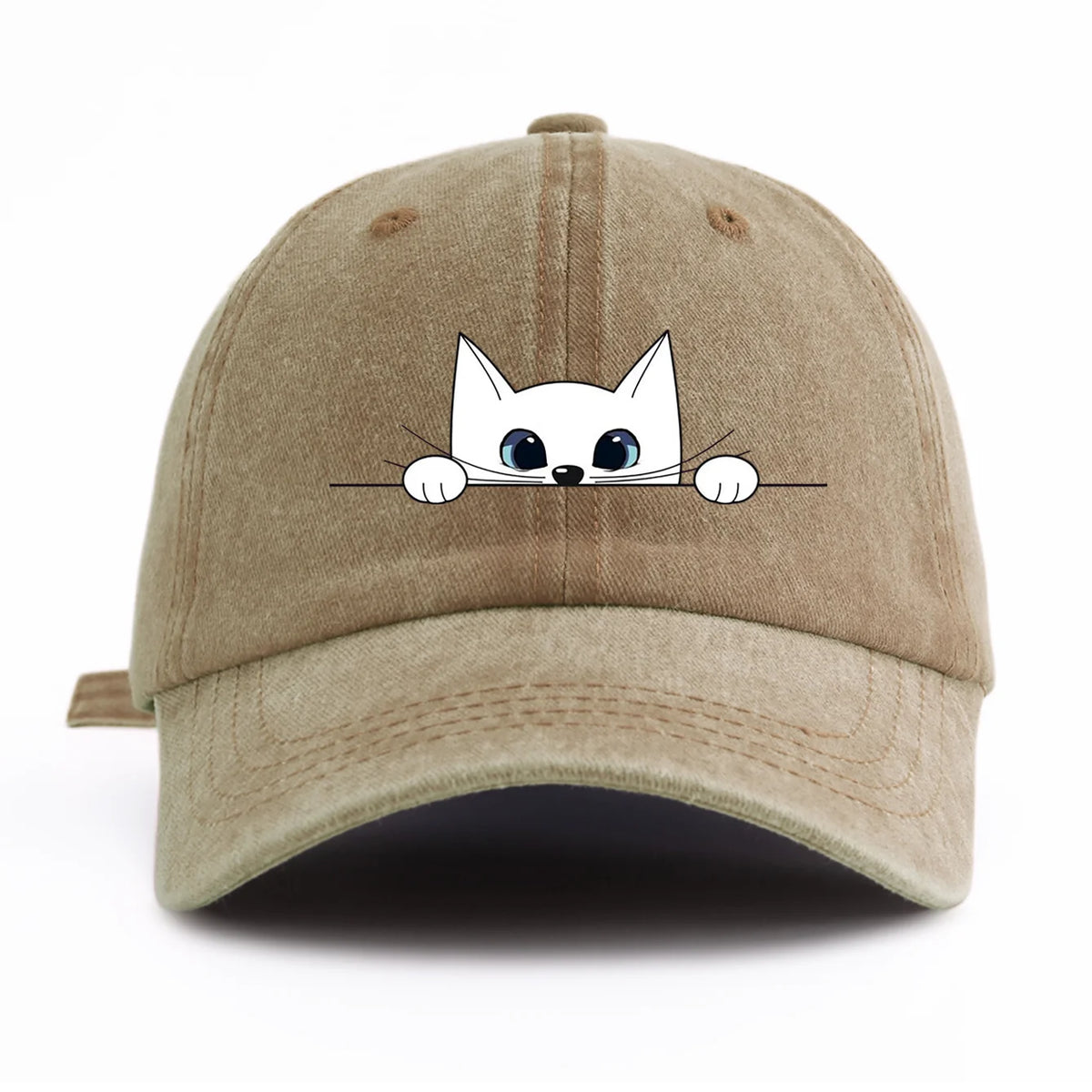 Cute Peeking White Cat Washed Baseball Cap