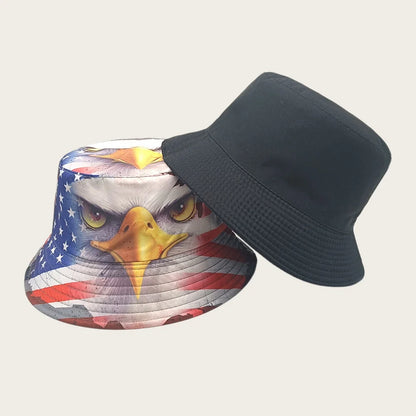 Unisex Patriotic American Flag Bald Eagle Print Bucket Hat