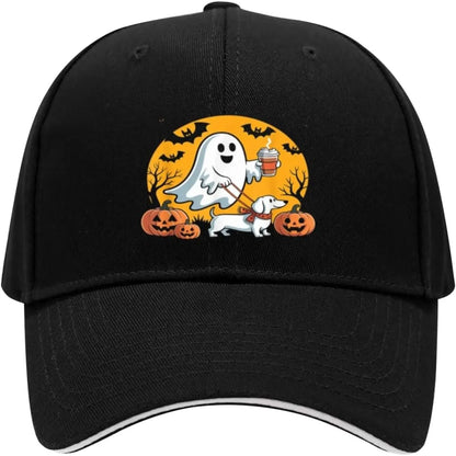 Halloween Dachshund with Coffee Spooky Pumpkin Dachshund Adjustable Casual Baseball Cap