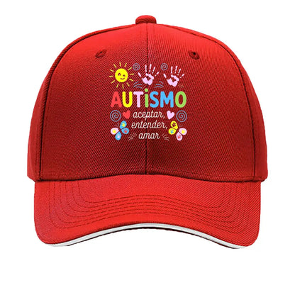Autismo Colorful Handprints Sun Hearts Sandwich Baseball Cap