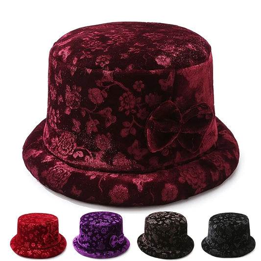 Elegant Floral Printed Women's Bucket Hat With Butterfly Buckle