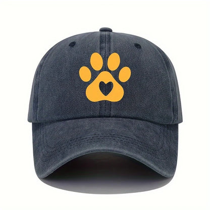 Retro Bear Paw And Heart-Shaped Printed Baseball Cap