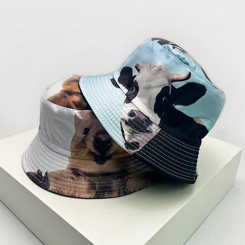 New Unisex Funny Animal Print Cute Bucket Hats