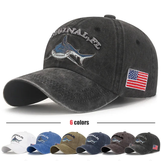 Shark Graphic And American Flag Embroidery Men Women