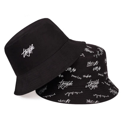 Unisex Double Sided Wearable Thug Life Embroidery Personality Bucket Hats