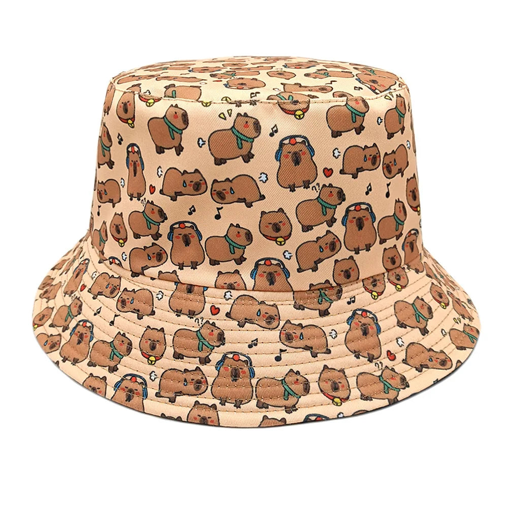 Cartoon Capybara Bucket Hat Animal Printing Pattern Fisherman Hats