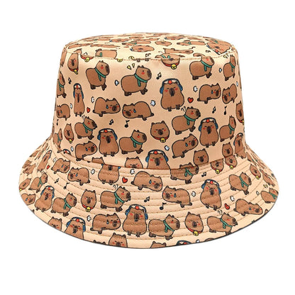 Cartoon Capybara Bucket Hat Animal Printing Pattern Fisherman Hats