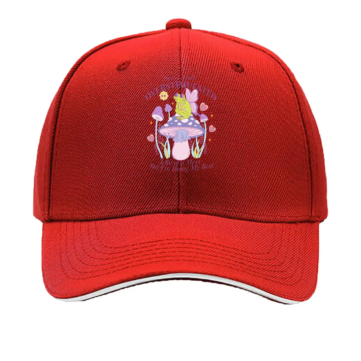 Just A Little Overstimulated Frog Mushroom Doing My Best Sandwich Baseball Cap