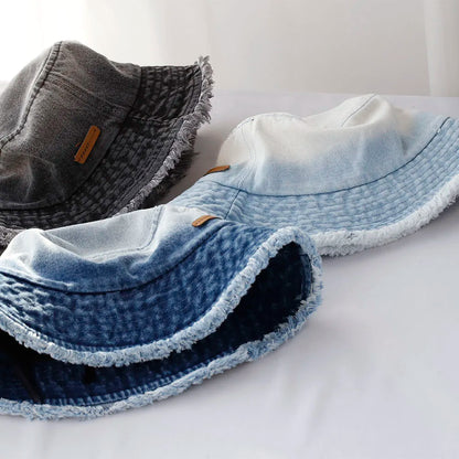 Cool Blue Cowboy Bucket Hat with String Men Denim Beach Sun Hat for Women