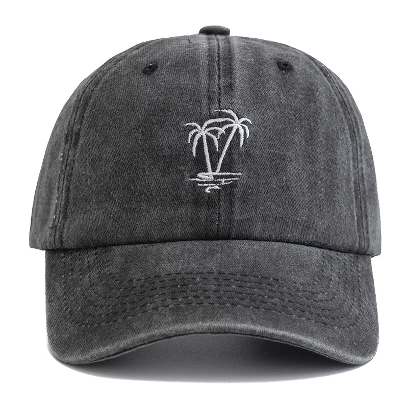 New Unisex Washed Cotton Cap Coconut Tree Embroidery Vintage Baseball Cap