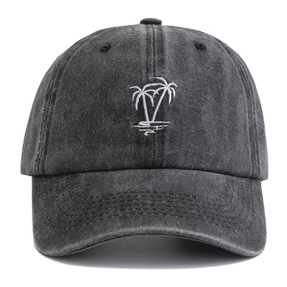 New Unisex Washed Cotton Cap Coconut Tree Embroidery Vintage Baseball Cap