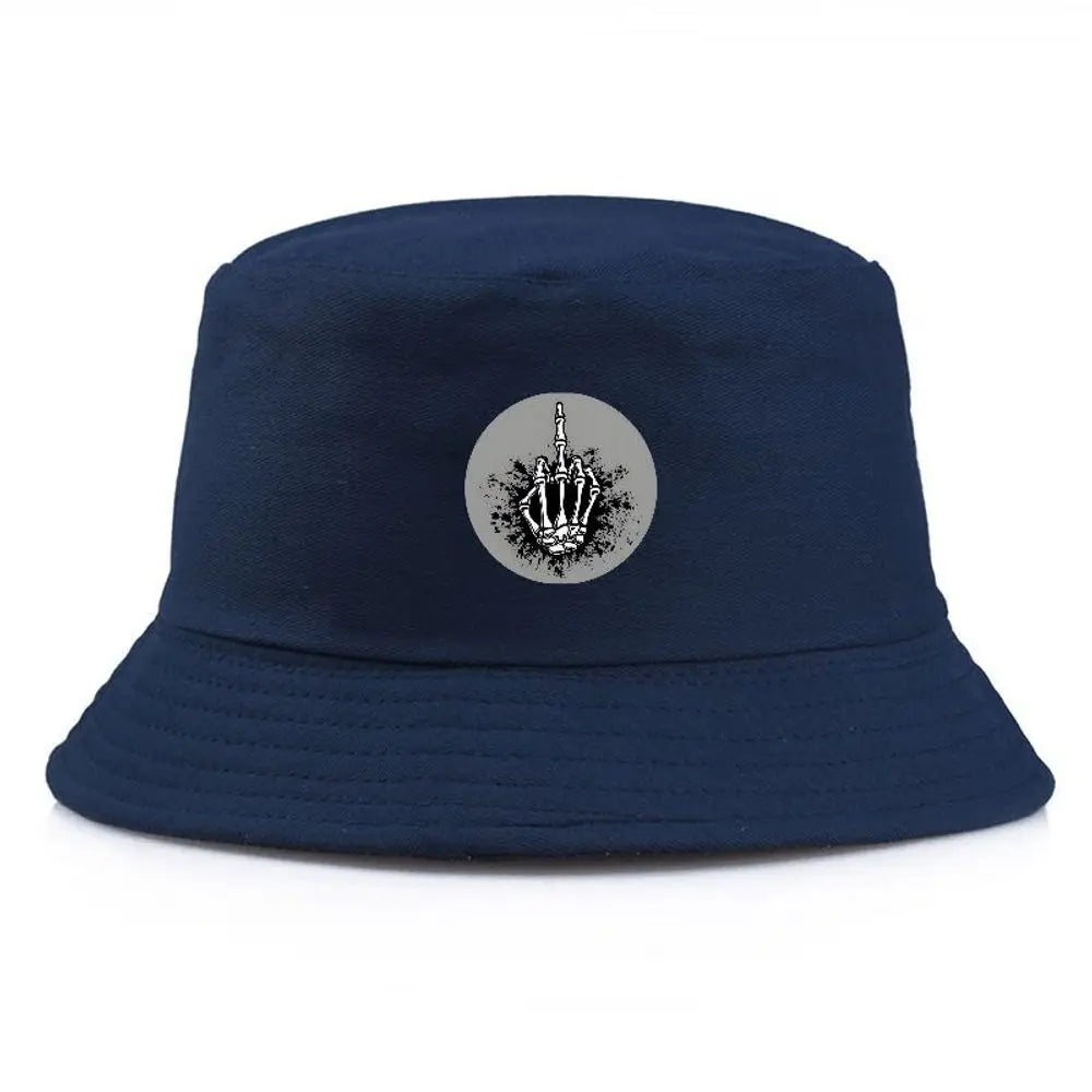 Black Bucket Hat with Hand Gesture Print Summer Fisherman Fishing Hat For Men Women