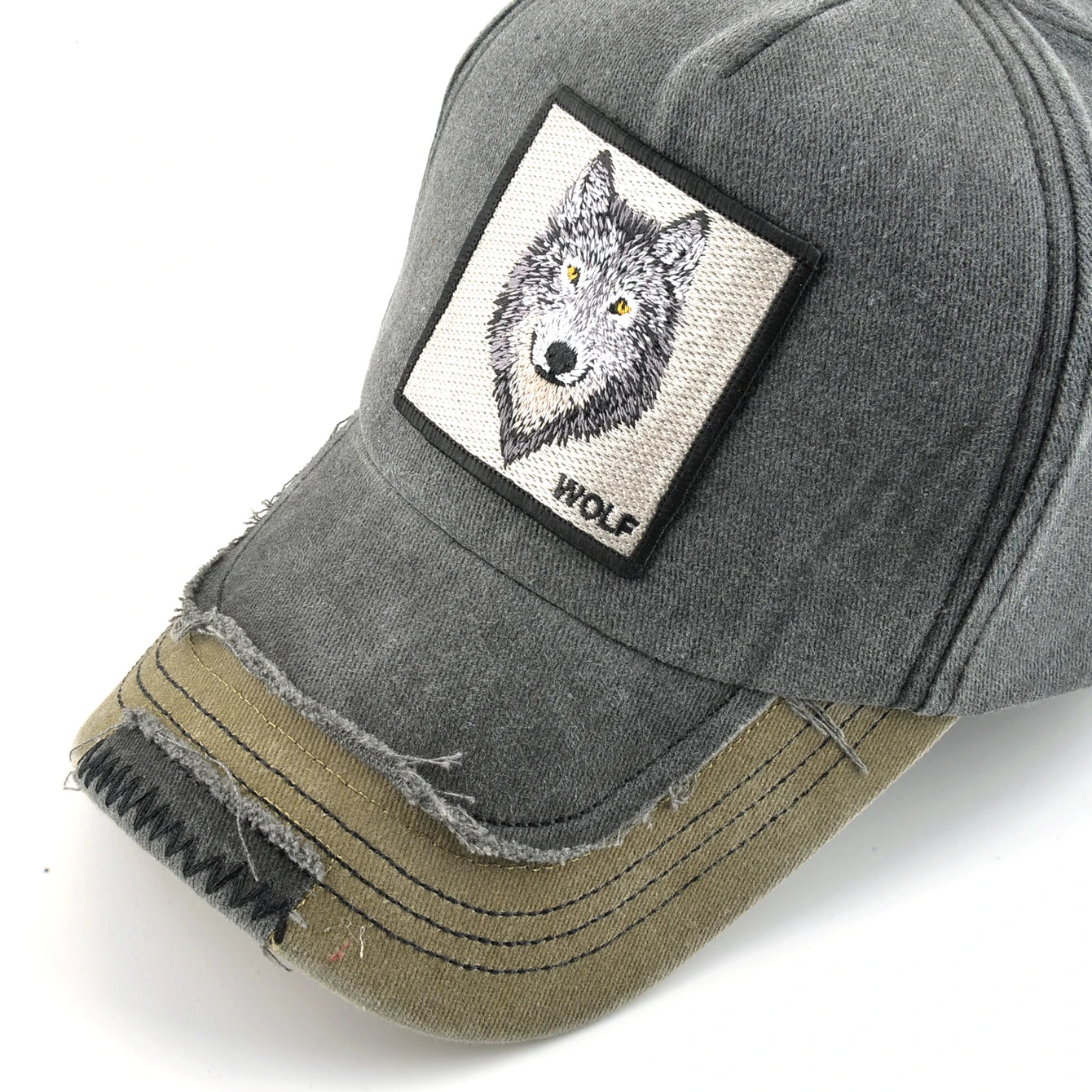 Vintage Denim Baseball Cap With Embroidery Wolf Patch Men Women