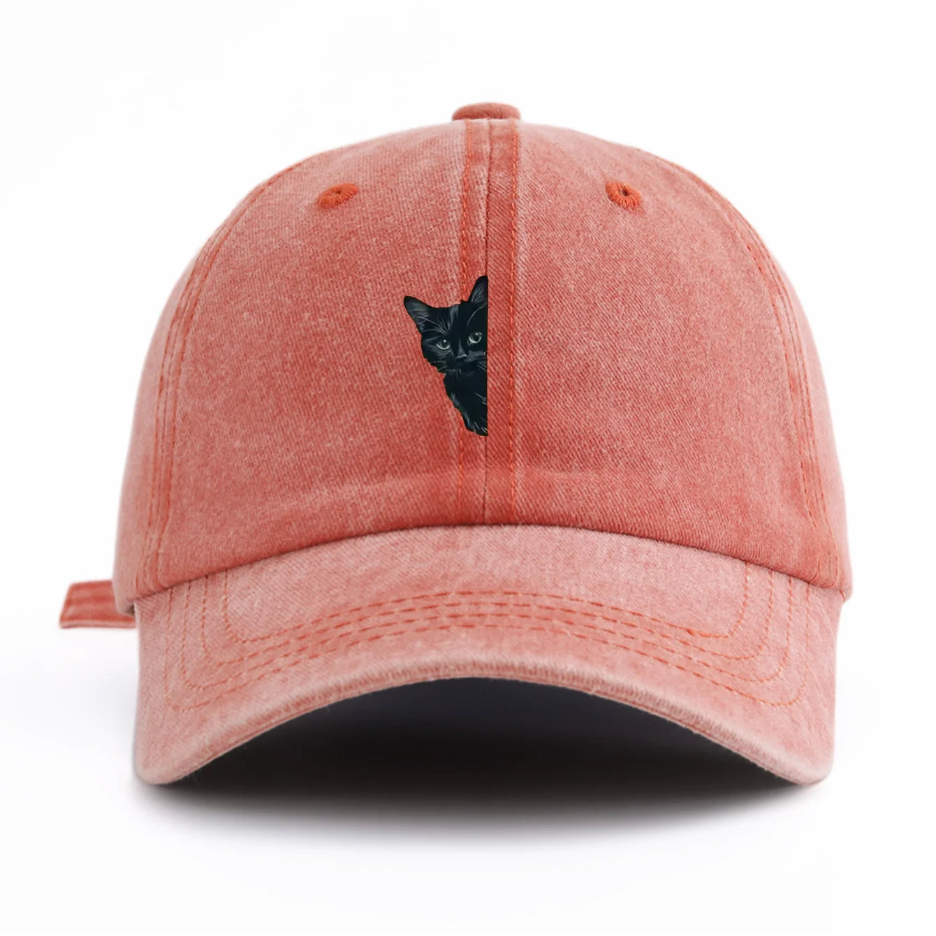 Black Cat Print Washed Baseball Cap For Adults