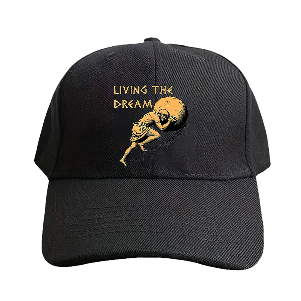 Living The Dream Sisyphus Greek Mythology Meme Baseball Cap Woman Man Adult Summer Adjustable with Curved Brim duckbill cap