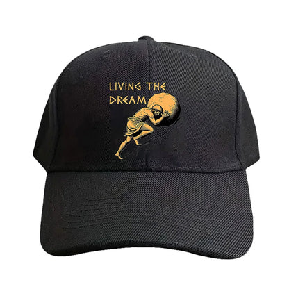 Living The Dream Sisyphus Greek Mythology Meme Baseball Cap Woman Man Adult Summer Adjustable with Curved Brim duckbill cap