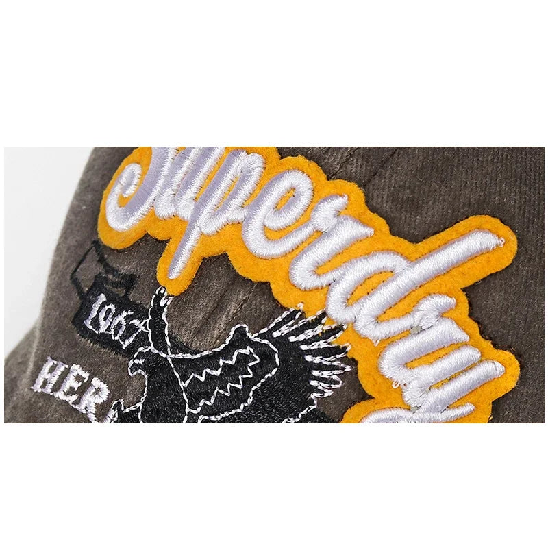 New Unisex Washed Cotton Embroidered Eagle Baseball Cap American Retro Contrast