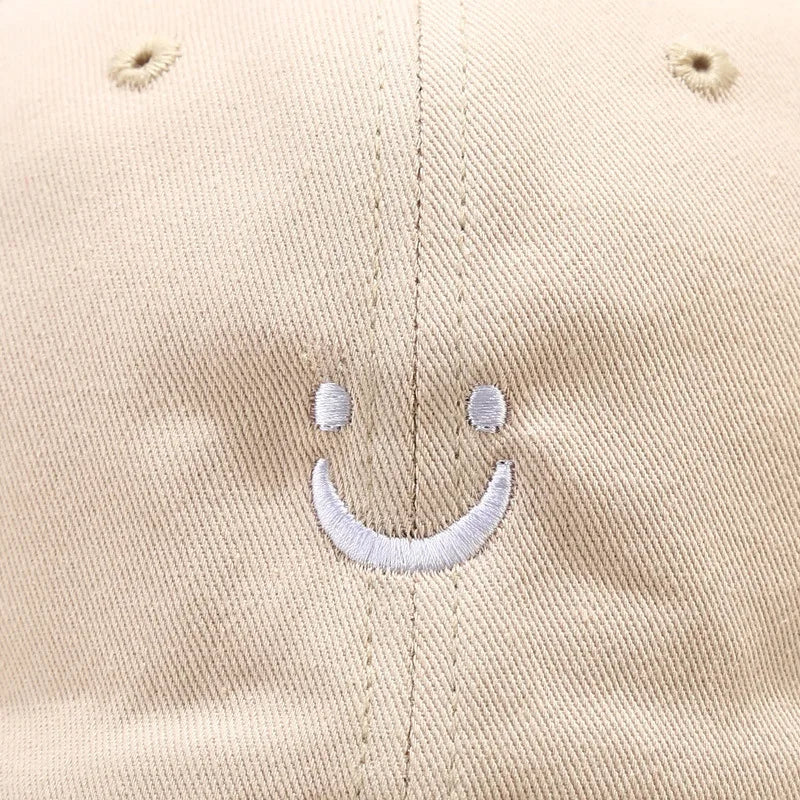 Soft Cotton Baseball Cap for Women Men Smile Face Embroidery