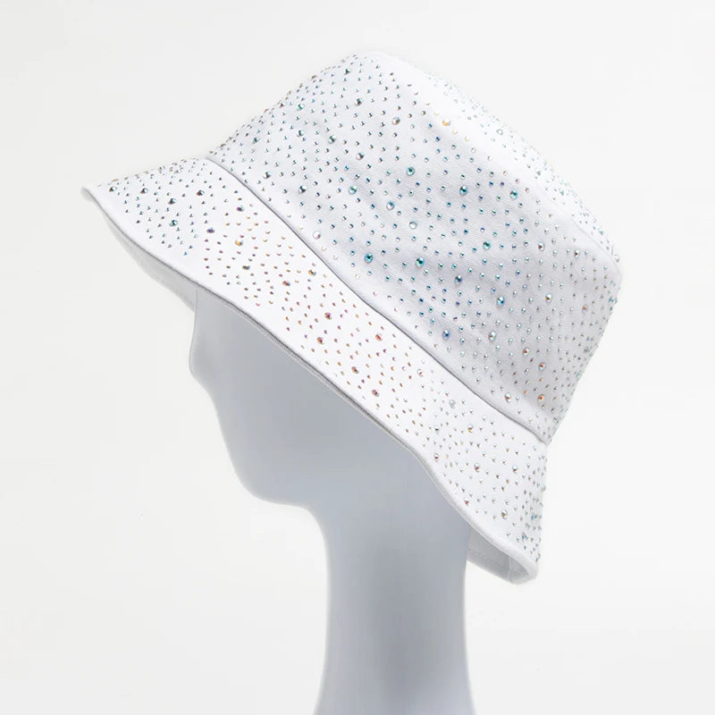 Summer Women Bucket Hat Fashion Colorful Rhinestones Cap For Ladies