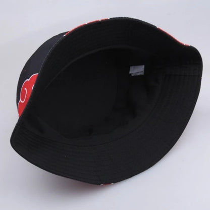 Wide Brim Sun Protection Adjustable Red Cloud Print Cotton Bucket Hat