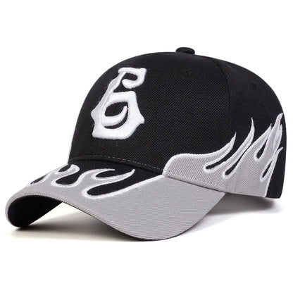 Unisex Flame Embroidery Letter Baseball Caps
