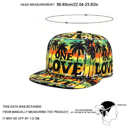 Printed LOVE Coconut Tree - Flat Edge Hat Fashion Men's Snapback Caps