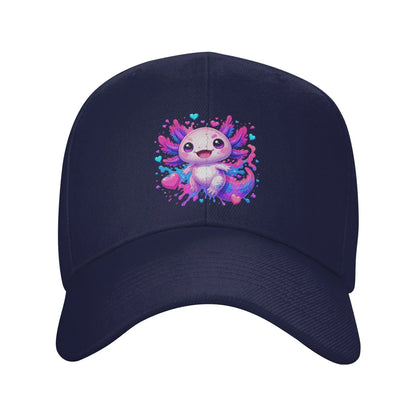 1 Piece Cute Kawaii Axolotl with Colorful Hearts Splash Baseball Cap