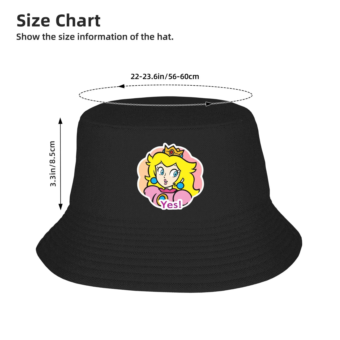 Unisex Bucket Hat Super Marios Princess Peach Spring Headwear Foldable