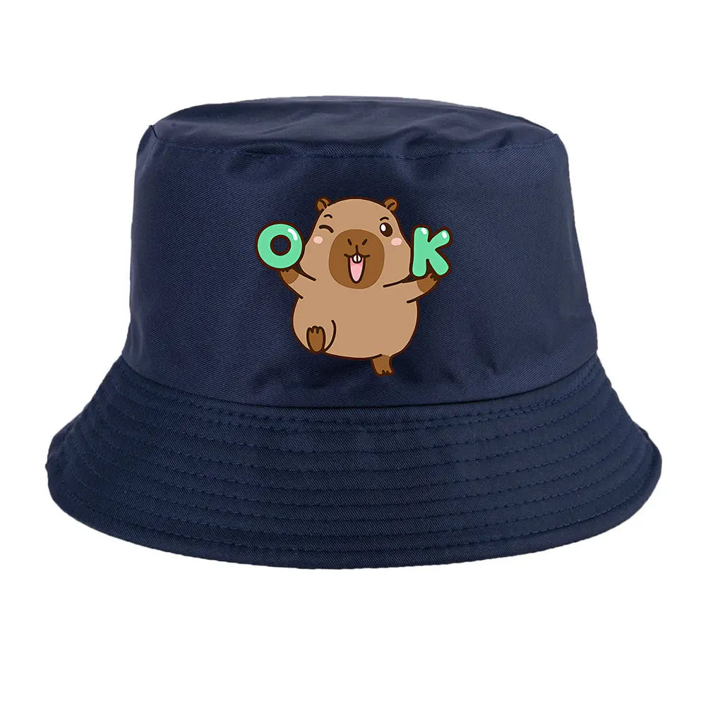 Summer Spring Ladies Cotton Korean Casual Outdoor Sunprotection Capybara Bucket Hat For Men Women