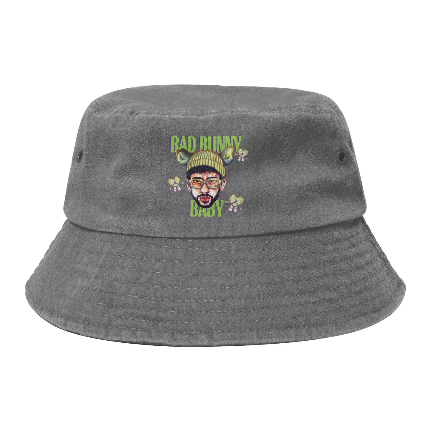 Washed Denim Bucket Hat Art Bad Bunny Puerto Rico Summer Travel