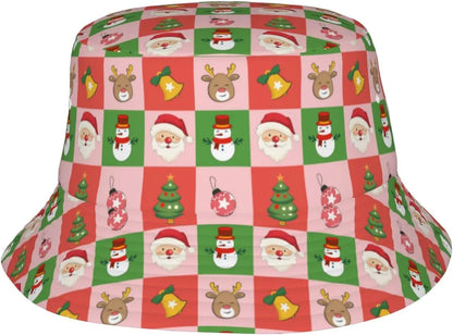 Retro Poster Merry Christmas Bucket Hats for Women Men Xmas Fisherman Hat