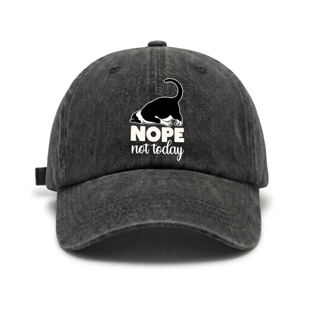 Nope Not Today Cat Graphic Vintage Washed Baseball Cap