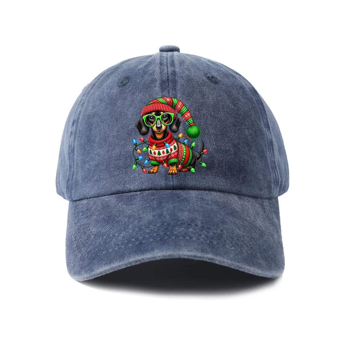 Christmas Dachshund Lights Washed Baseball Cap