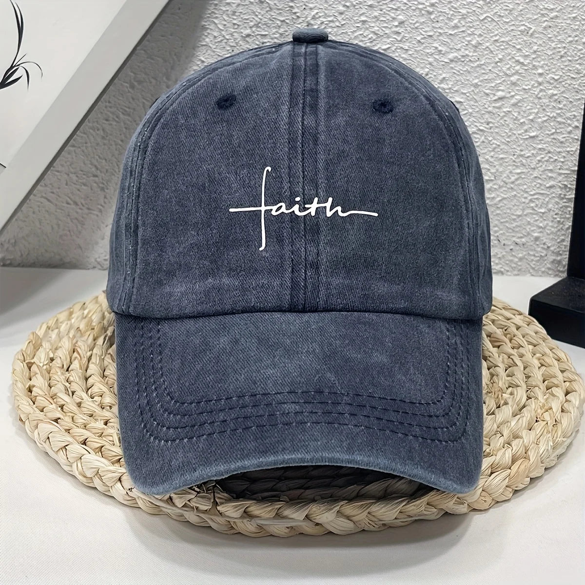 Faith Printed Retro Street Style Distressed Men Women Baseball Cap