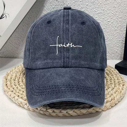 Faith Printed Retro Street Style Distressed Men Women Baseball Cap