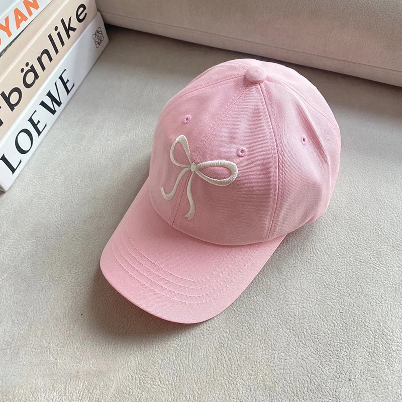 Korean Bow Baseball Cap Women Y2K Pink Bows Embroidered
