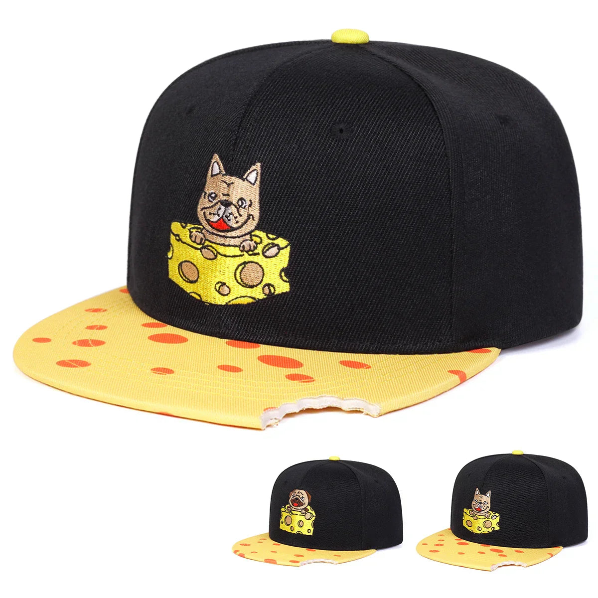 Unisex Cheese Pug Embroidery Hip-hop Hats
