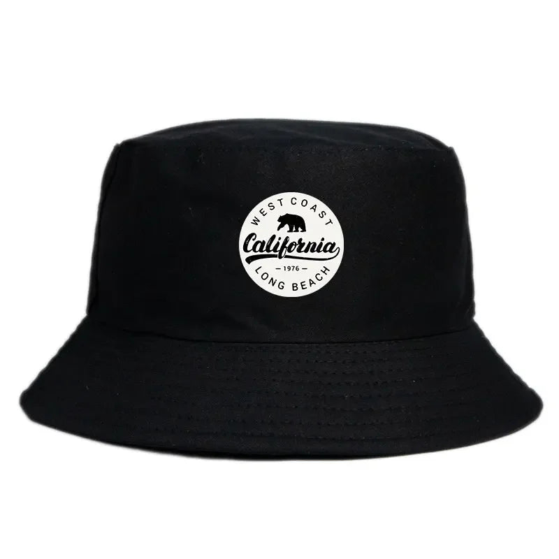 Summer 1976 California Long Beach Print Bucket Hat Woman Man Panama Hat Unisex Travel Sun Fisherman Cap