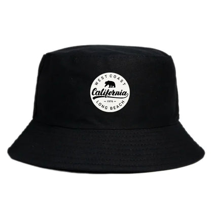 Summer 1976 California Long Beach Print Bucket Hat Woman Man Panama Hat Unisex Travel Sun Fisherman Cap