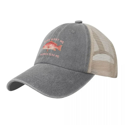 Fish Want Me Women Fear Me Cowboy Mesh Baseball Cap