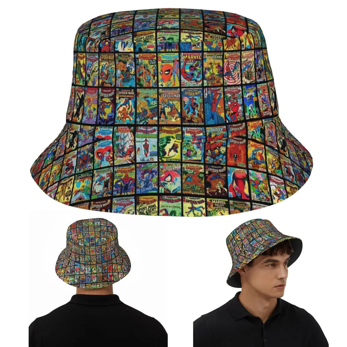 Vintage Superhero Comic Book Collection Pattern Bucket Hat