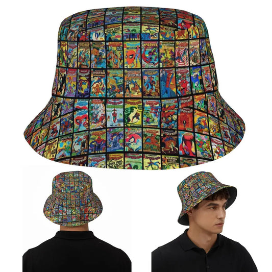 Vintage Superhero Comic Book Collection Pattern Bucket Hat